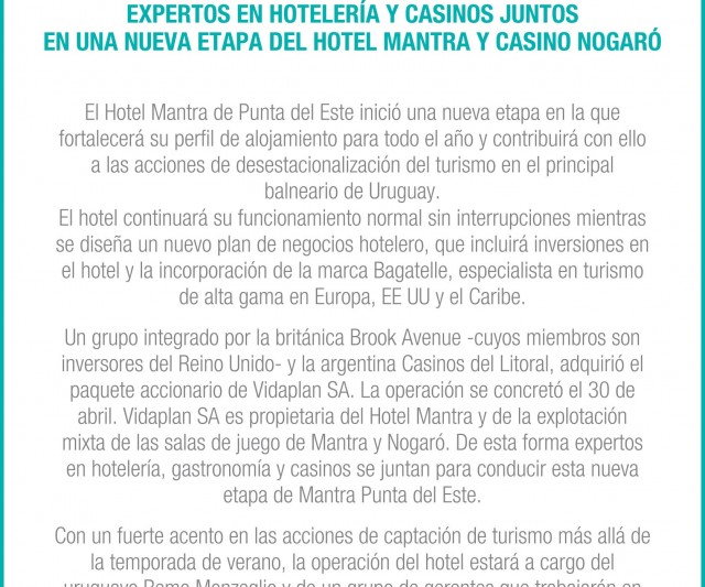 Expertos en Hotelería y Casinos en Mantra Resort Punta del Este